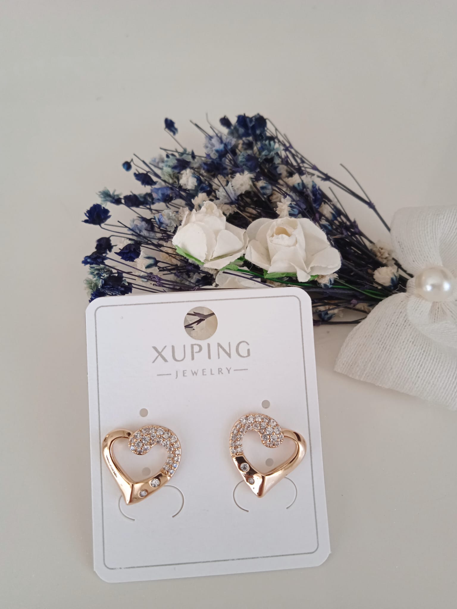 XUPING Küpe - Yarım Kalp Figürlü ve Taş Detaylı